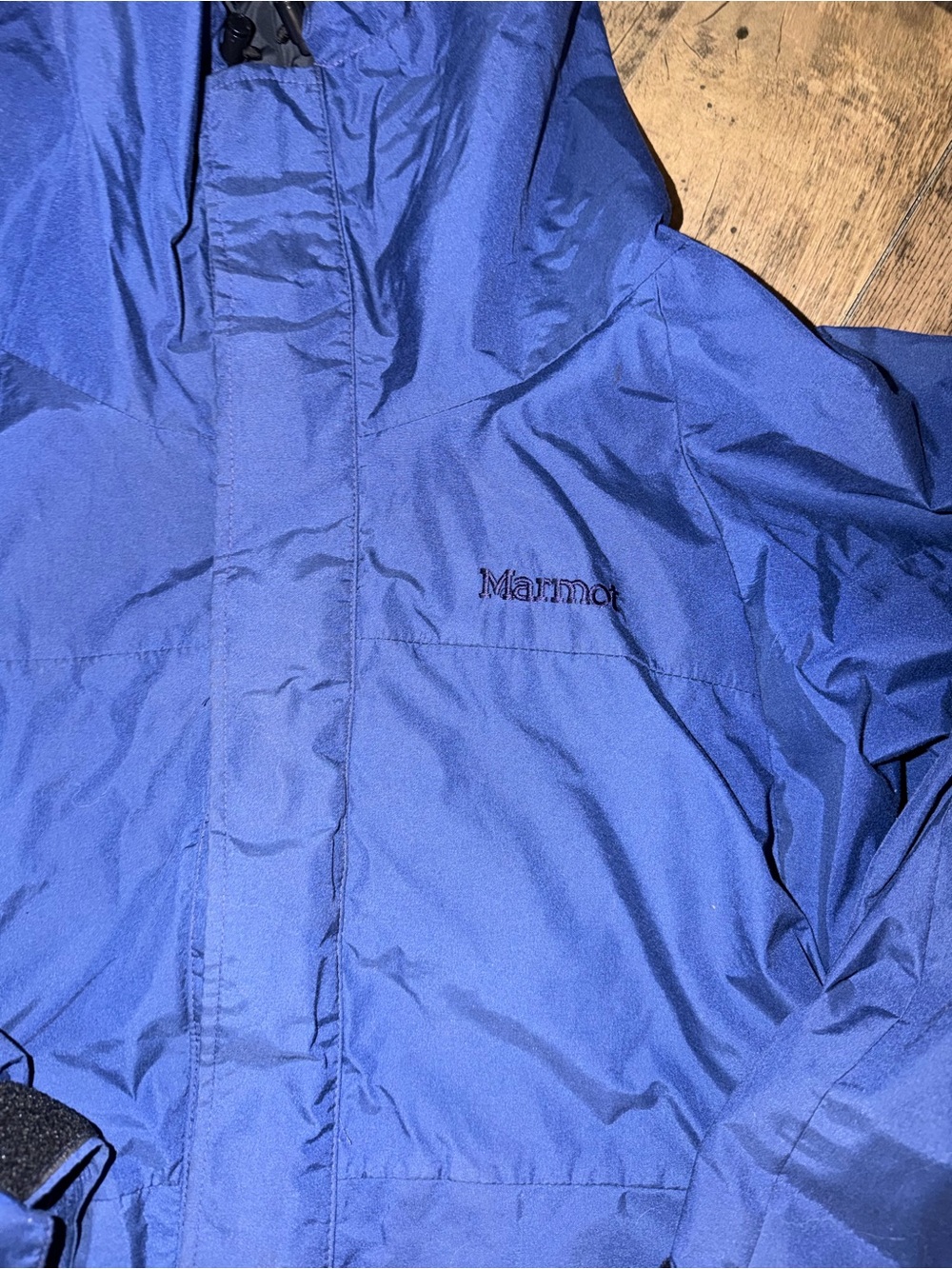 Marmot Men’s Hooded Full Zip Jacket Blue Solid Logo Zip Closure Size M
